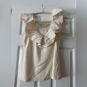 Anthropologie Cream Ruffle Neck Sleeveless Top